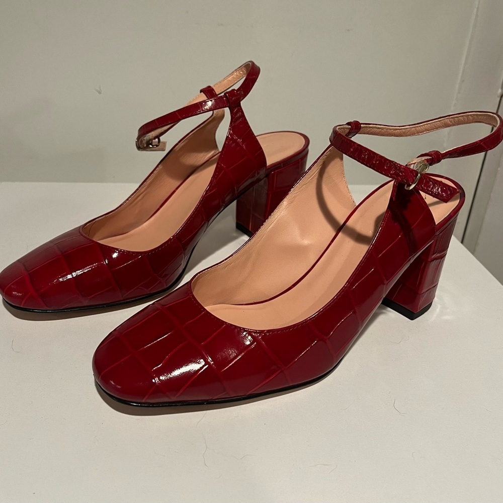 J.Crew red leather croc Mary Jane heel sz 7 new w/o box